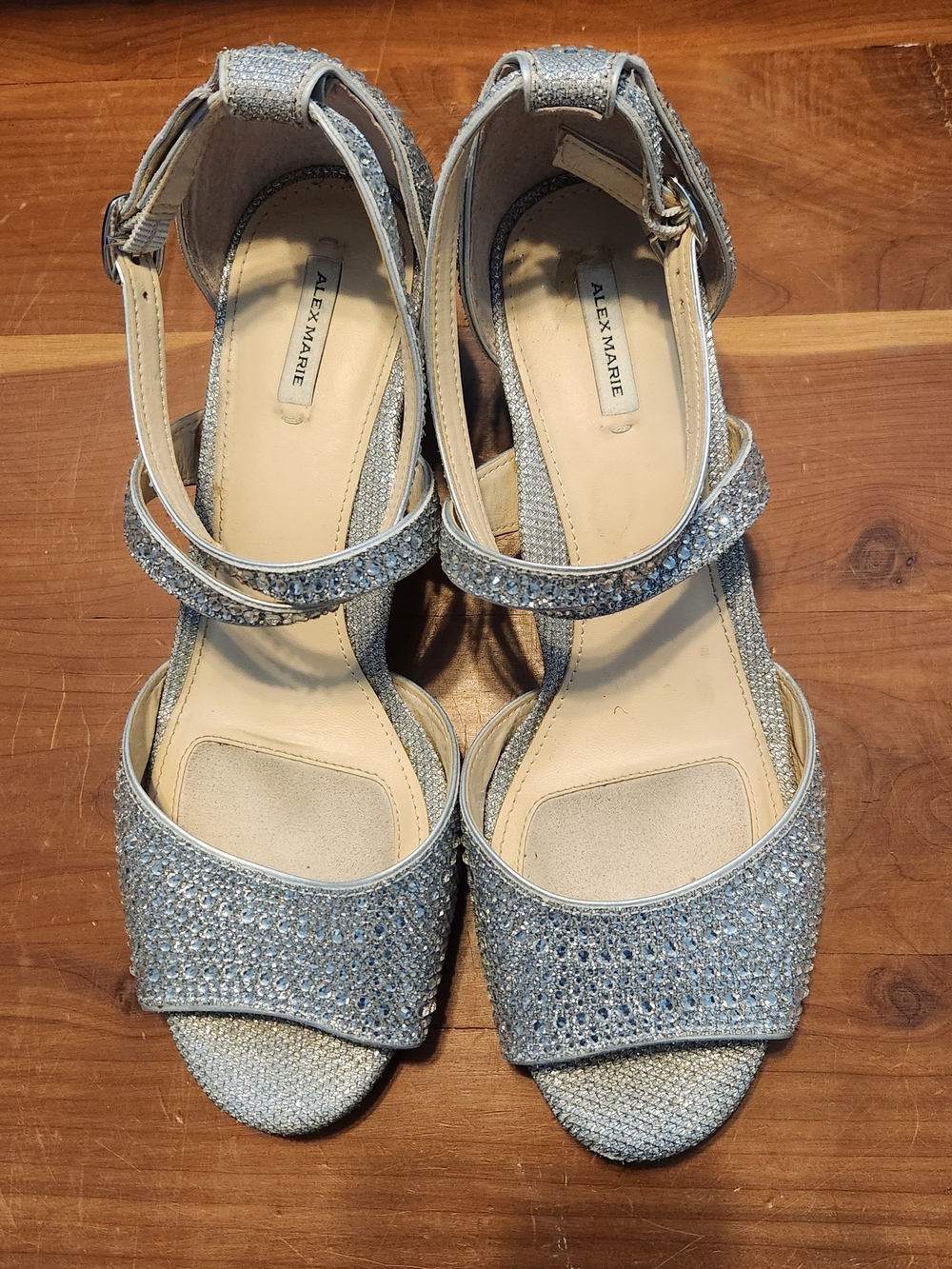 Alex Marie Silver Rhinestone Ankle-Strap Sandals